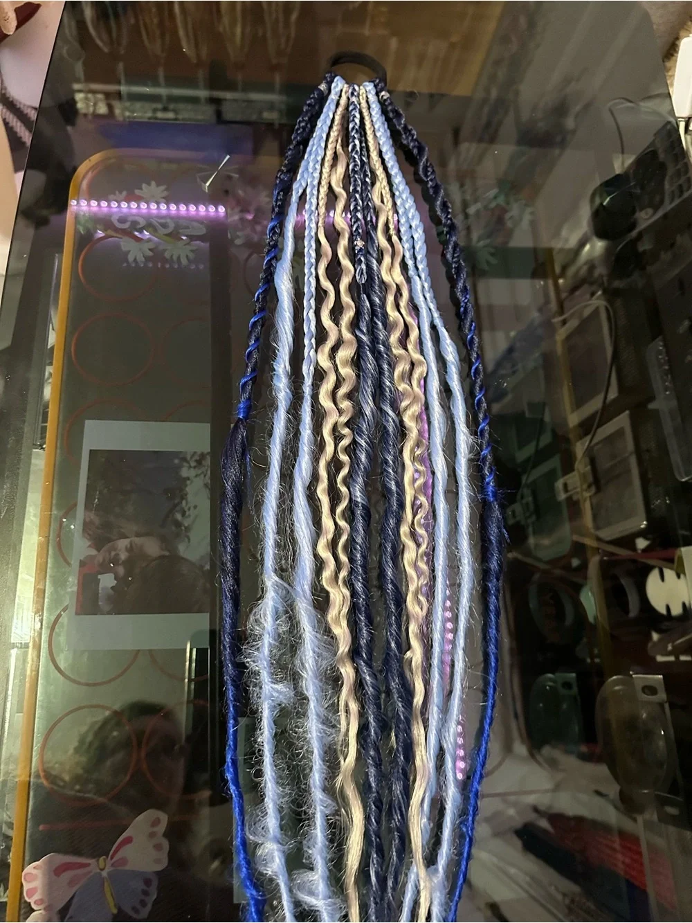 Synthetic Hair Braids Clip-In Extensions in Blue and gray